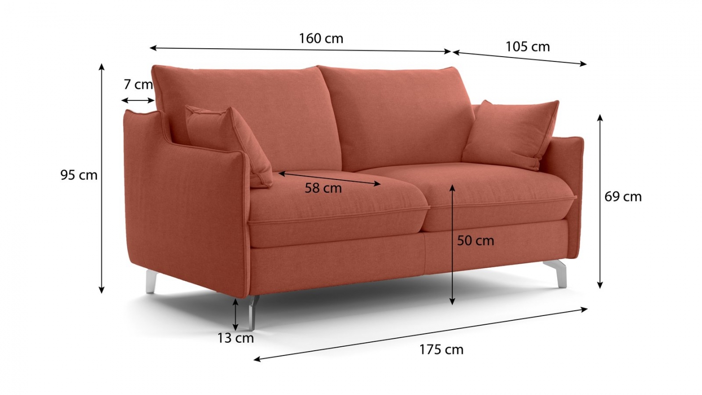 Canapé droit convertible 3 places en tissu chenille terracotta - ouverture express - Astoria Canapé droit convertible 3 places en tissu chenille terracotta - ouverture express - Astoria
