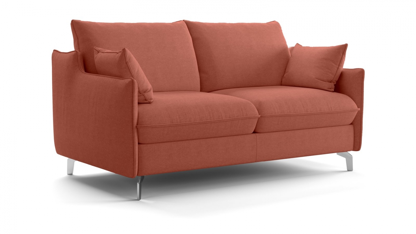 Canapé droit convertible 3 places en tissu chenille terracotta - ouverture express - Astoria Canapé droit convertible 3 places en tissu chenille terracotta - ouverture express - Astoria