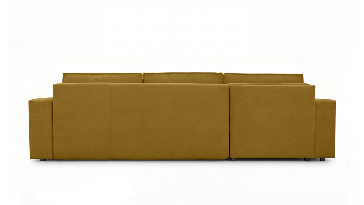 Canapé d'angle convertible réversible 5 places avec coffre de rangement en tissu chenille bronze - Harper Canapé d'angle convertible réversible 5 places avec coffre de rangement en tissu chenille bronze - Harper