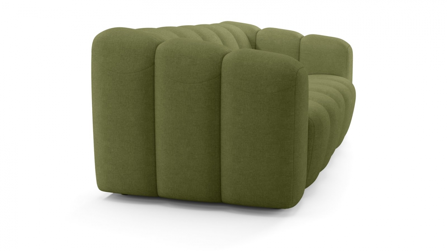 Canapé capitonné 3 places en tissu chenille vert olive - Belleville Canapé capitonné 3 places en tissu chenille vert olive - Belleville