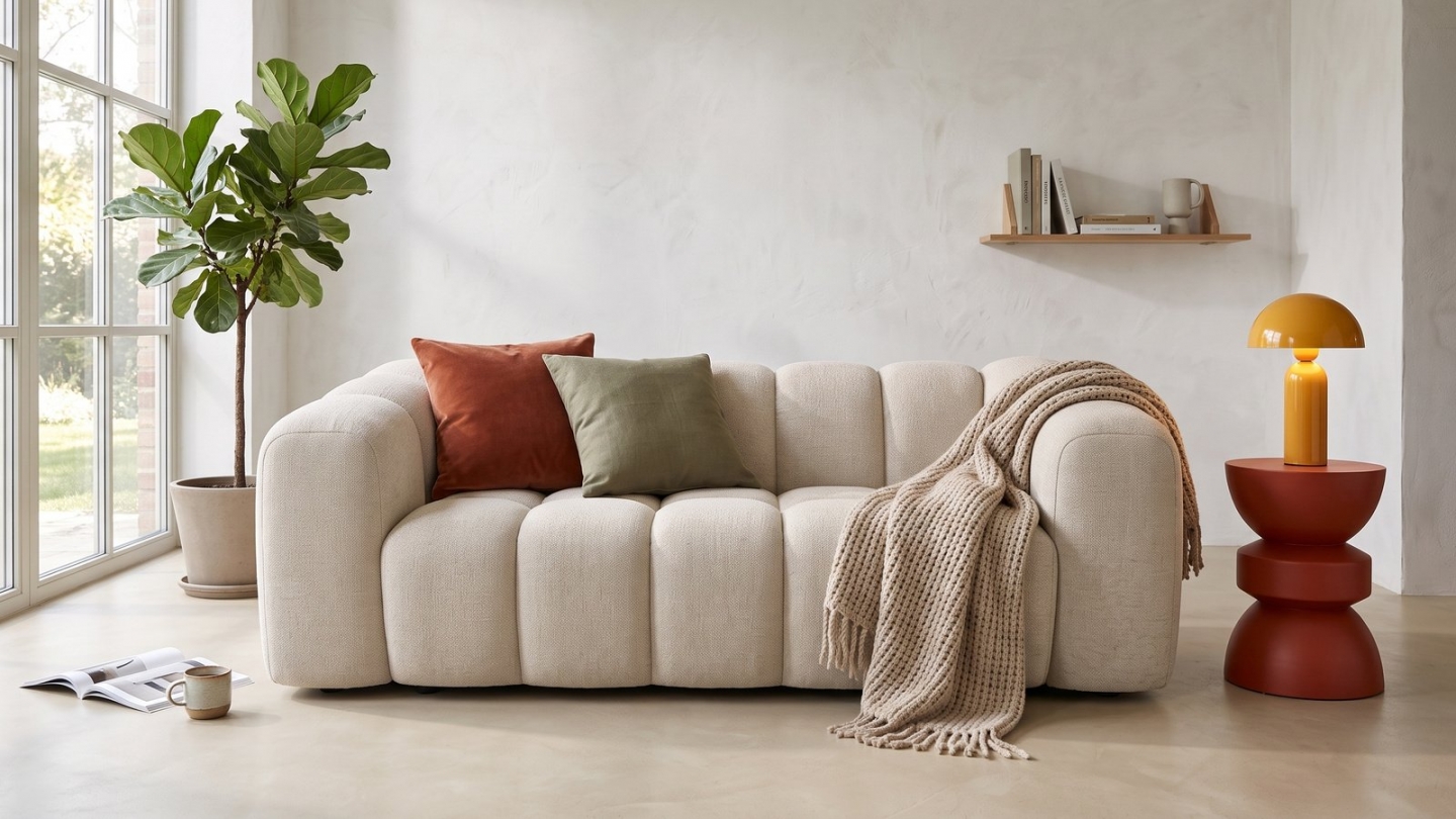 Canapé capitonné convertible 3 places en tissu chenille beige - ouverture express - Belleville Canapé capitonné convertible 3 places en tissu chenille beige - ouverture express - Belleville