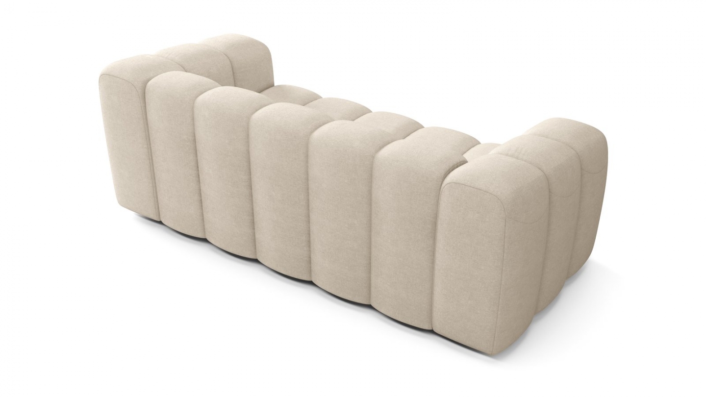 Canapé capitonné convertible 3 places en tissu chenille beige - ouverture express - Belleville Canapé capitonné convertible 3 places en tissu chenille beige - ouverture express - Belleville