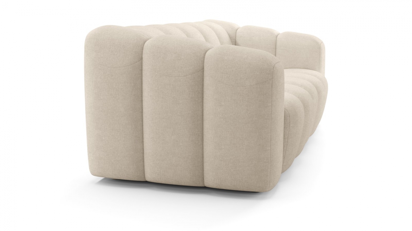 Canapé capitonné convertible 3 places en tissu chenille beige - ouverture express - Belleville Canapé capitonné convertible 3 places en tissu chenille beige - ouverture express - Belleville