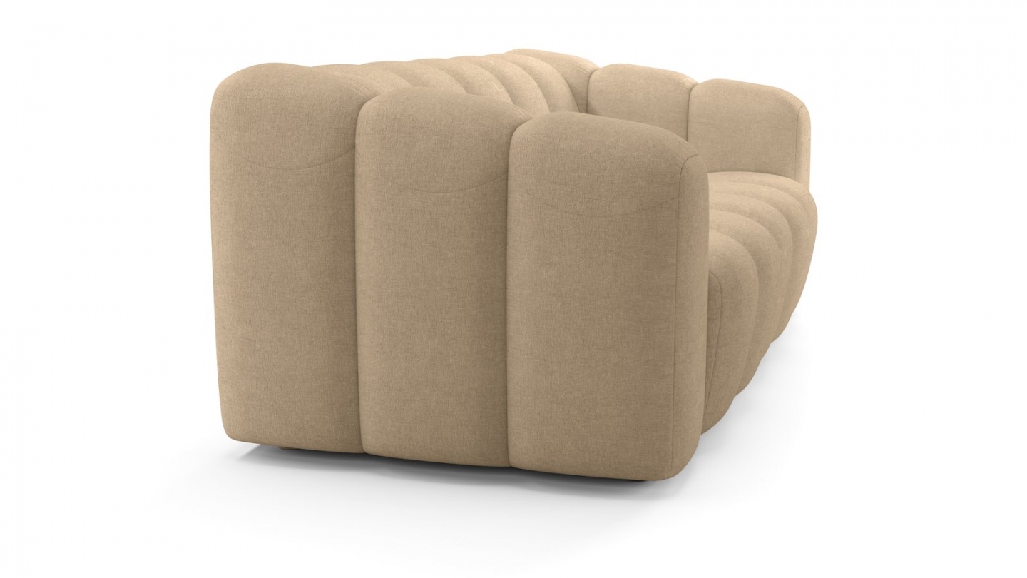 Canapé capitonné convertible 3 places en tissu chenille taupe - ouverture express - Belleville Canapé capitonné convertible 3 places en tissu chenille taupe - ouverture express - Belleville