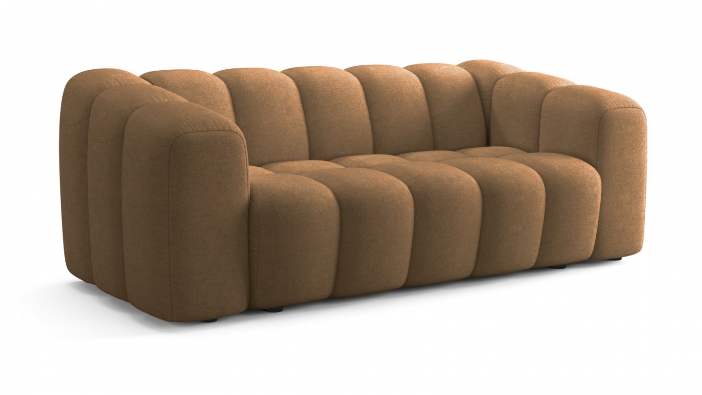 Canapé capitonné convertible 3 places en tissu chenille moka - ouverture express - Belleville Canapé capitonné convertible 3 places en tissu chenille moka - ouverture express - Belleville