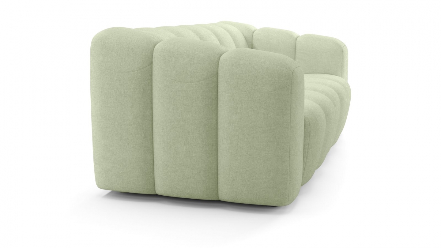 Canapé capitonné convertible 3 places en tissu chenille vert sauge - ouverture express - Belleville Canapé capitonné convertible 3 places en tissu chenille vert sauge - ouverture express - Belleville