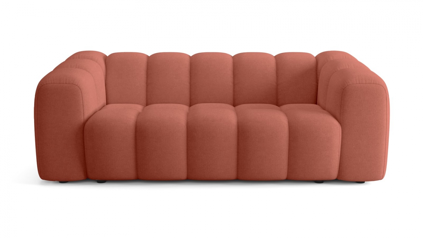 Canapé capitonné convertible 3 places en tissu chenille terracotta - ouverture express - Belleville Canapé capitonné convertible 3 places en tissu chenille terracotta - ouverture express - Belleville