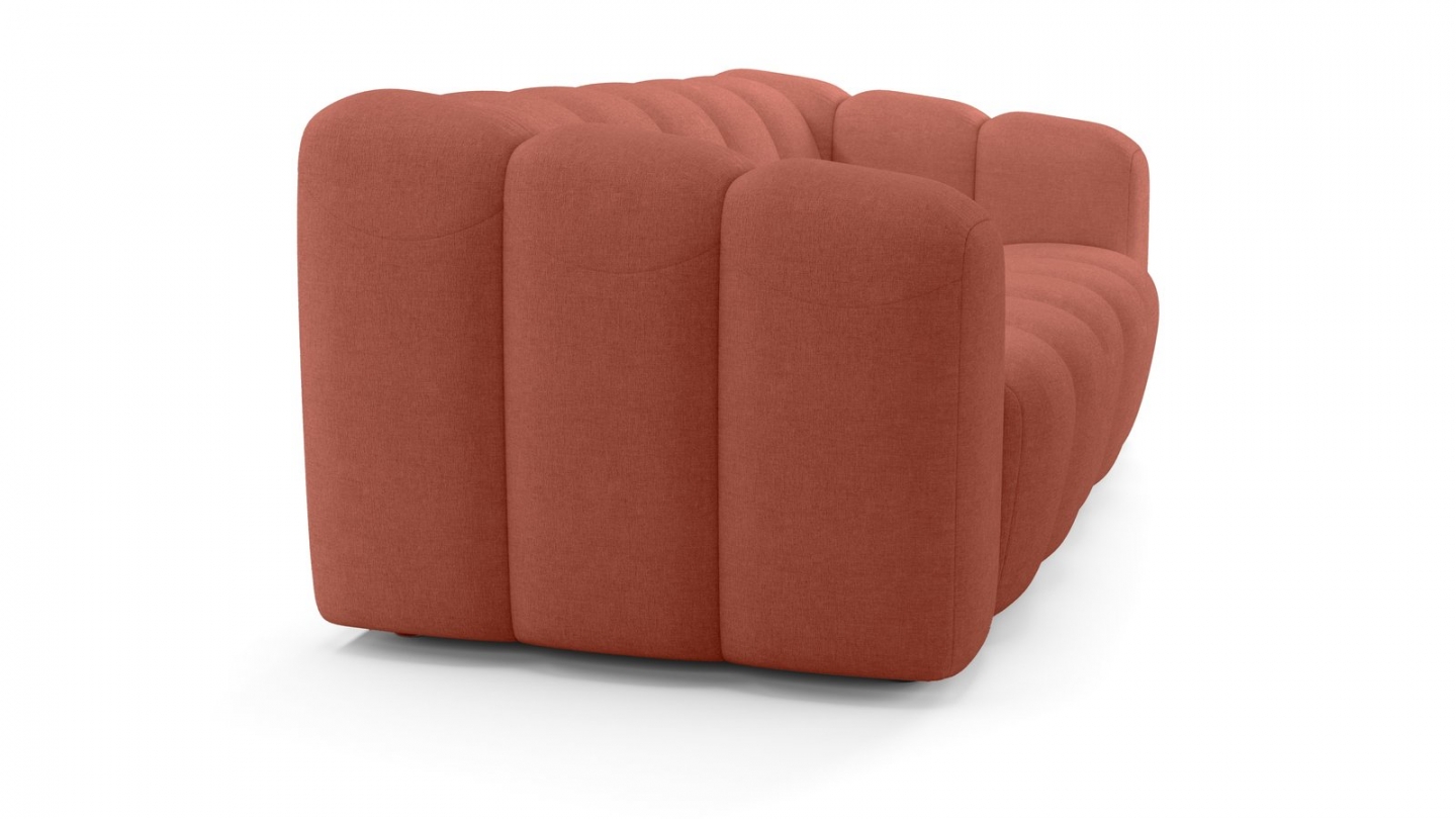 Canapé capitonné convertible 3 places en tissu chenille terracotta - ouverture express - Belleville Canapé capitonné convertible 3 places en tissu chenille terracotta - ouverture express - Belleville