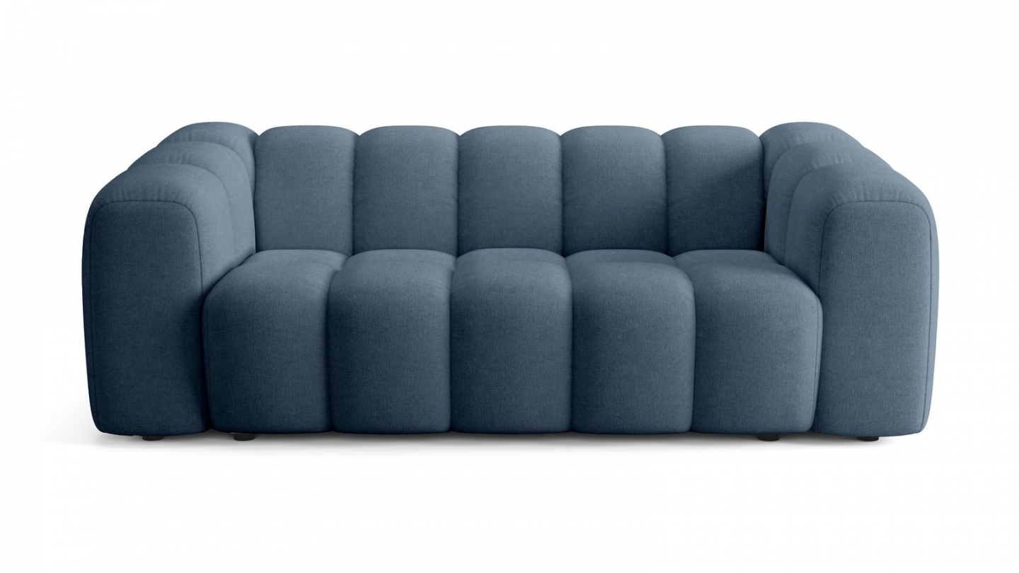 Canapé capitonné convertible 3 places en tissu chenille bleu foncé - ouverture express - Belleville Canapé capitonné convertible 3 places en tissu chenille bleu foncé - ouverture express - Belleville