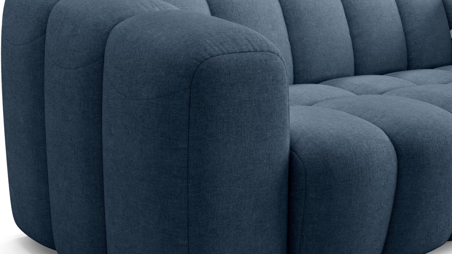 Canapé capitonné convertible 3 places en tissu chenille bleu foncé - ouverture express - Belleville Canapé capitonné convertible 3 places en tissu chenille bleu foncé - ouverture express - Belleville