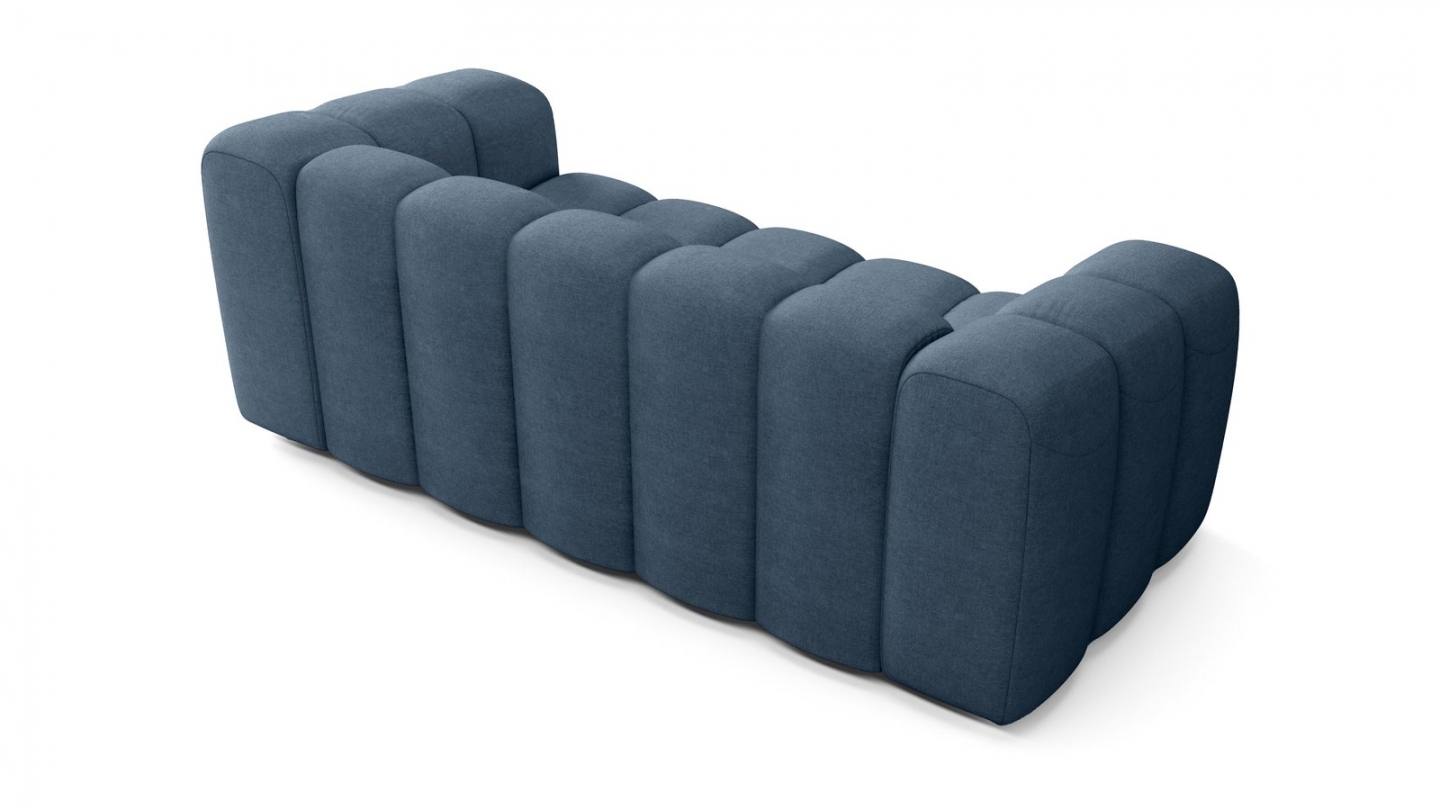 Canapé capitonné convertible 3 places en tissu chenille bleu foncé - ouverture express - Belleville Canapé capitonné convertible 3 places en tissu chenille bleu foncé - ouverture express - Belleville