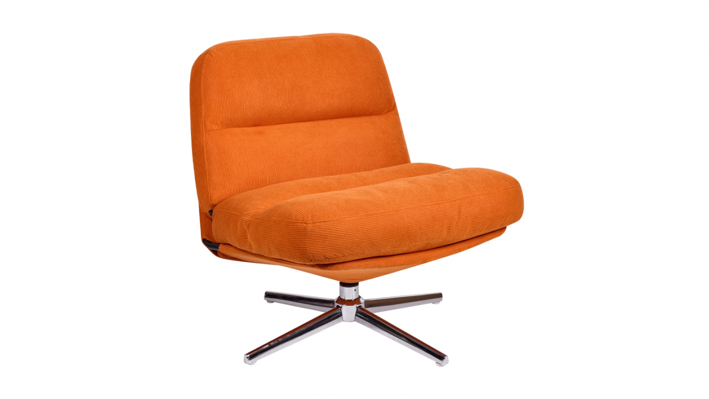 Fauteuil pivotant en velours côtelé orange et piètement chromé - Julia Fauteuil pivotant en velours côtelé orange et piètement chromé - Julia