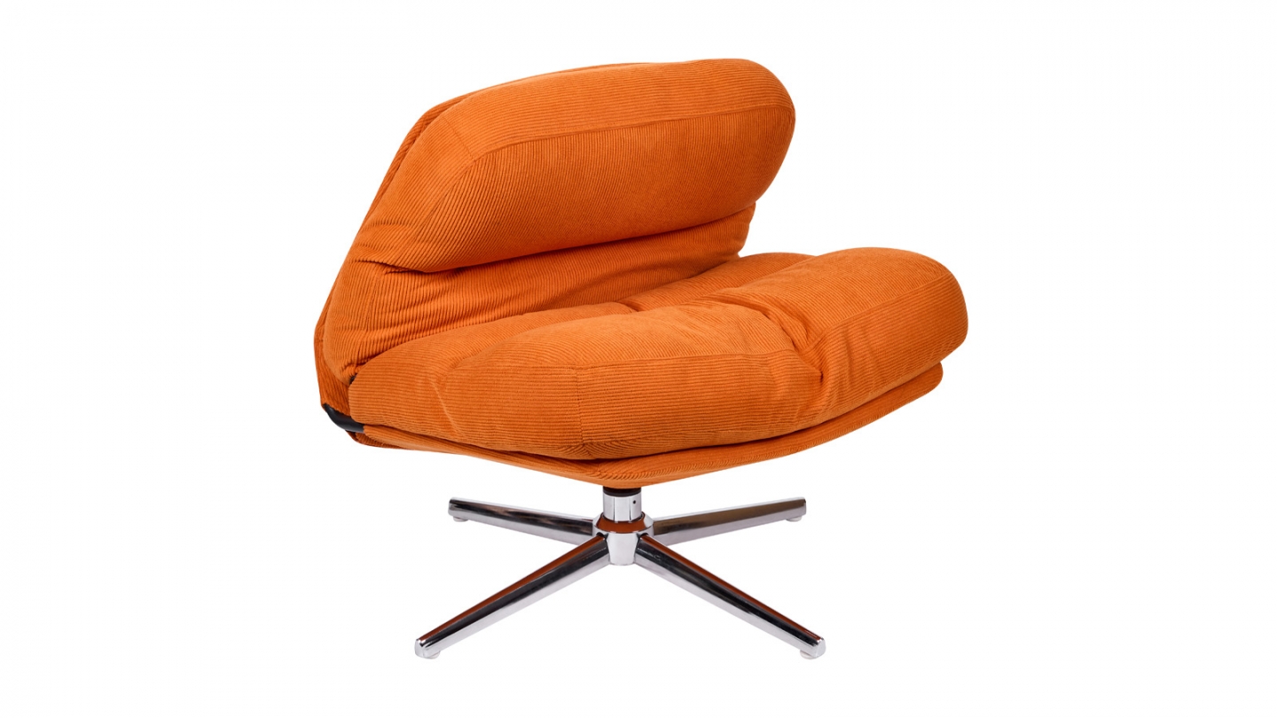 Fauteuil pivotant en velours côtelé orange et piètement chromé - Julia Fauteuil pivotant en velours côtelé orange et piètement chromé - Julia