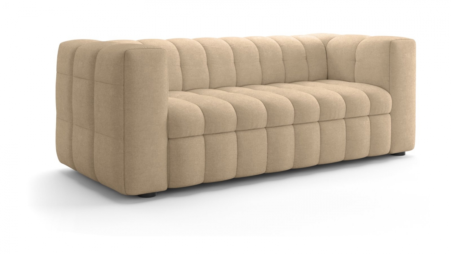 Canapé capitonné convertible 3 places en tissu chenille taupe - ouverture express - Cester Canapé capitonné convertible 3 places en tissu chenille taupe - ouverture express - Cester