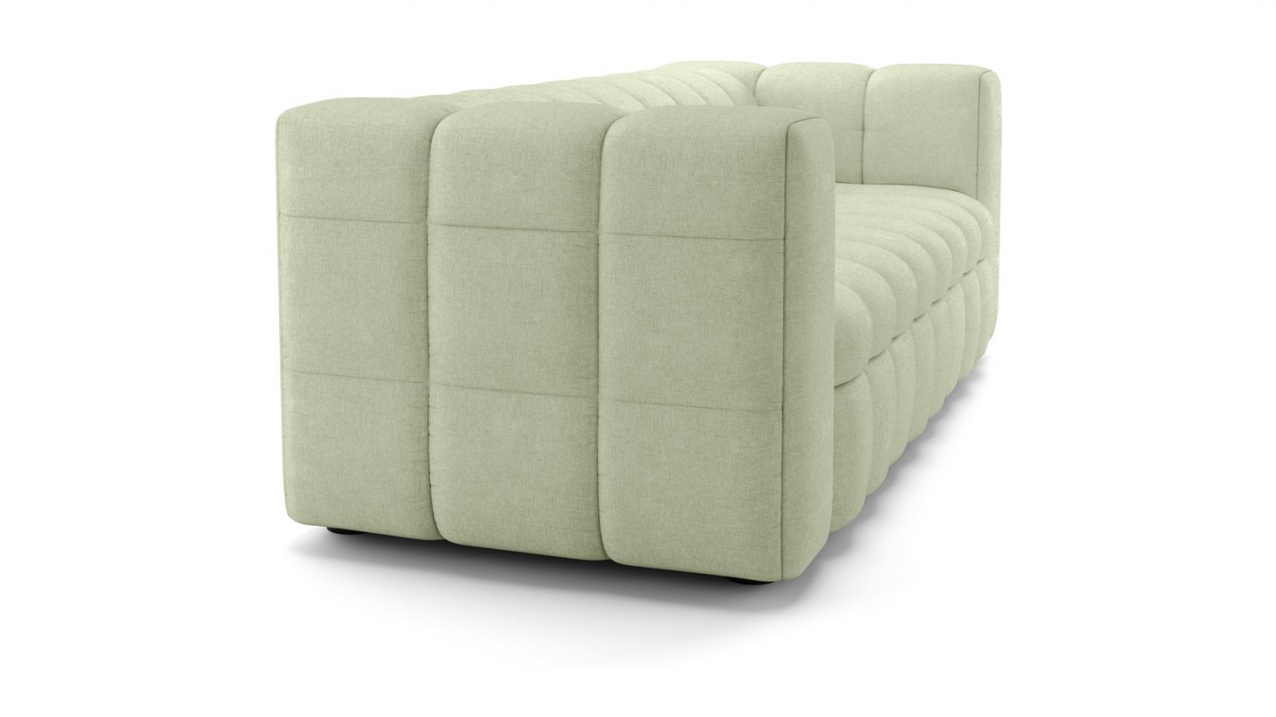 Canapé capitonné convertible 3 places en tissu chenille vert sauge - ouverture express - Cester Canapé capitonné convertible 3 places en tissu chenille vert sauge - ouverture express - Cester