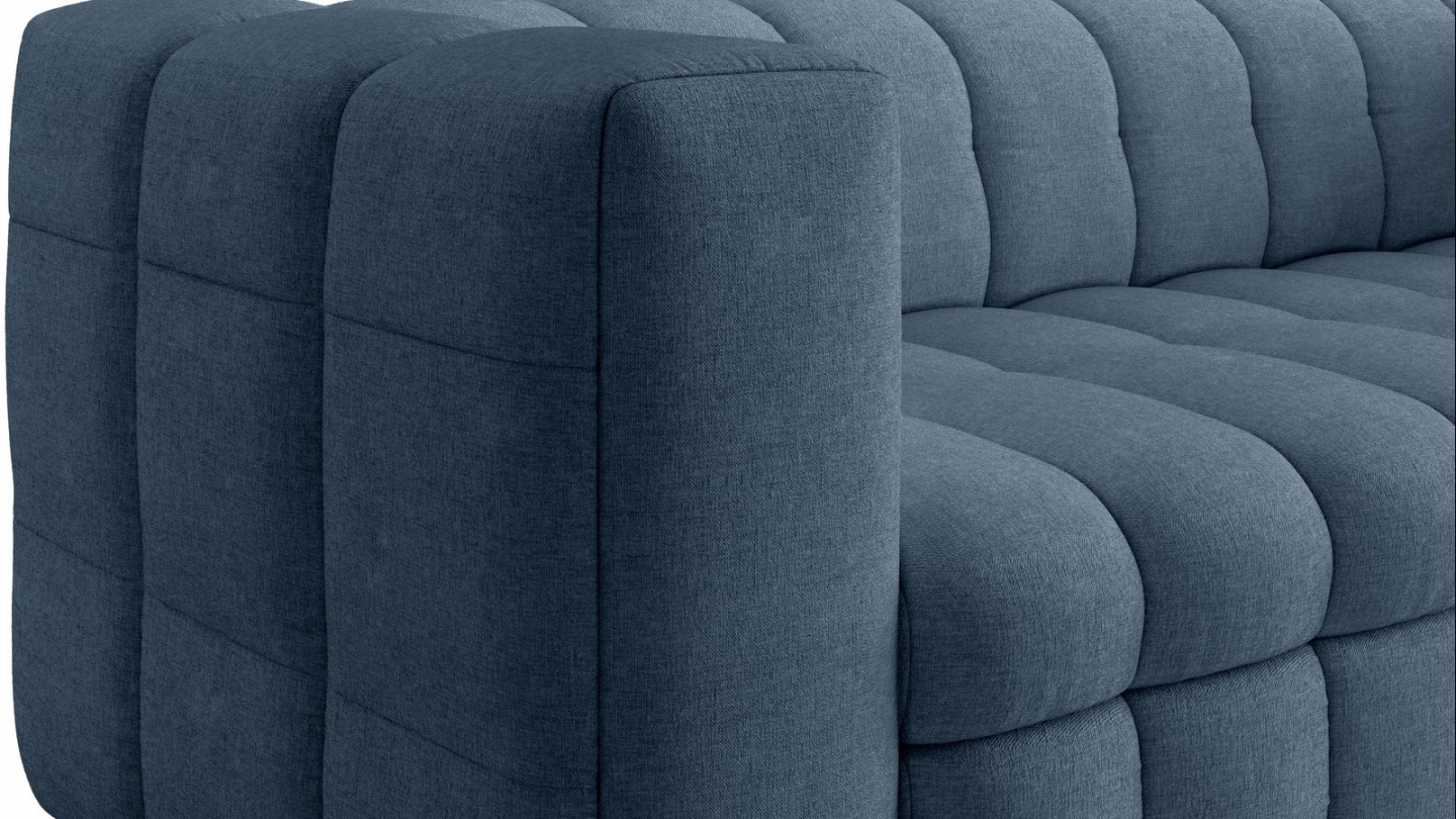 Canapé capitonné convertible 3 places en tissu chenille bleu foncé - ouverture express - Cester Canapé capitonné convertible 3 places en tissu chenille bleu foncé - ouverture express - Cester
