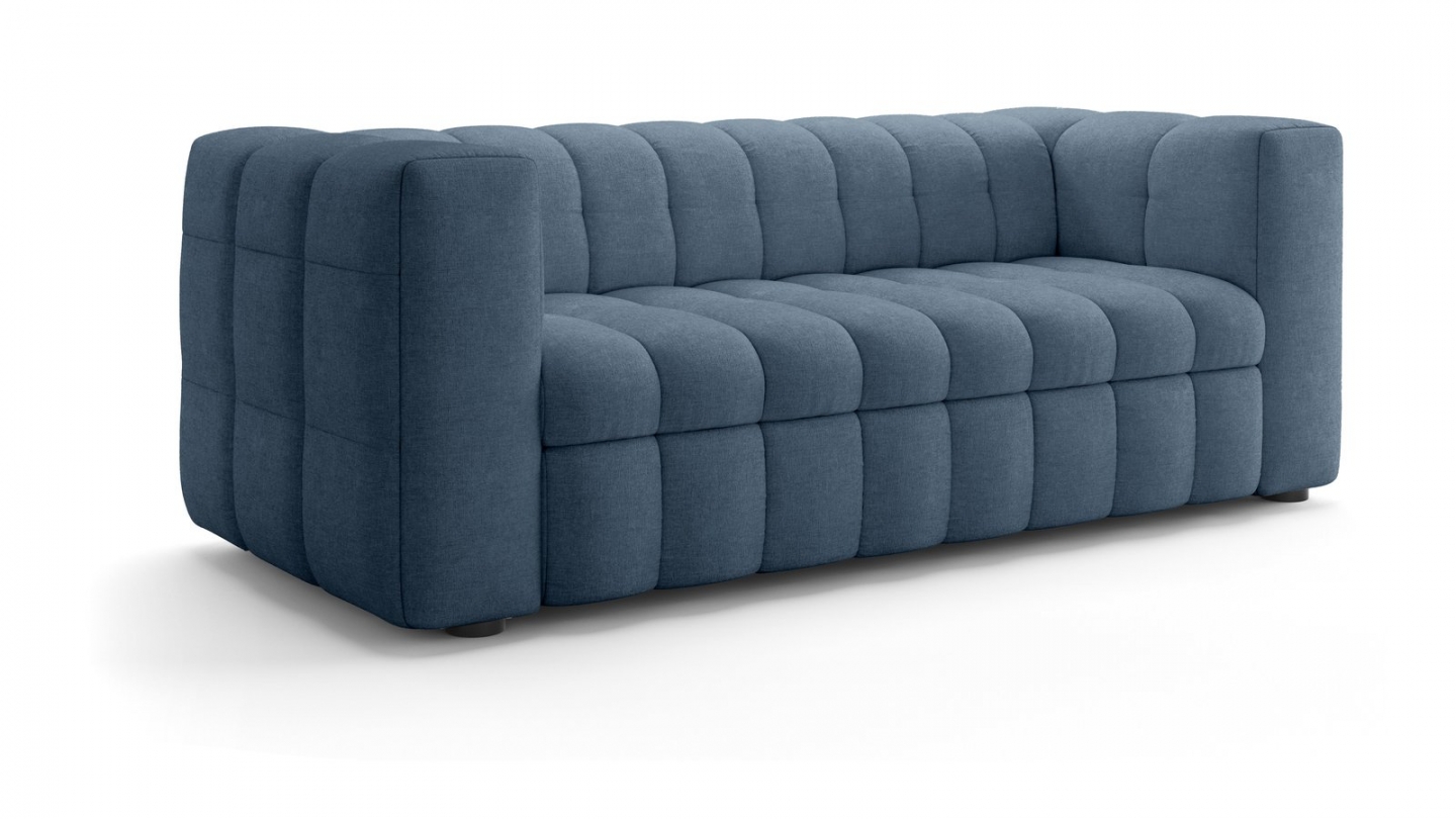 Canapé capitonné convertible 3 places en tissu chenille bleu foncé - ouverture express - Cester Canapé capitonné convertible 3 places en tissu chenille bleu foncé - ouverture express - Cester