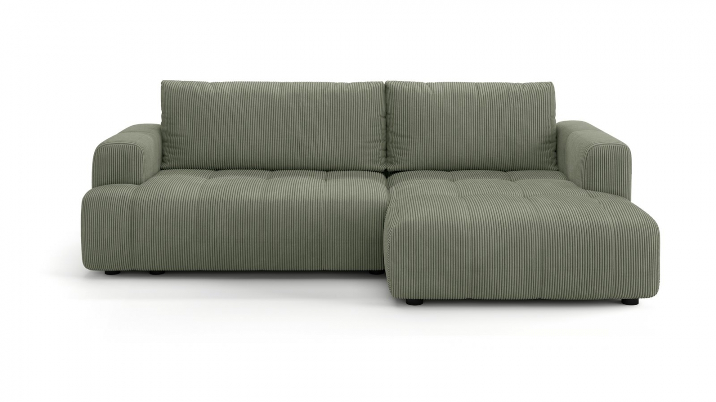 Canapé d'angle à droite convertible 4 places en tissu chenille vert olive - ouverture rapide - Karl Canapé d'angle à droite convertible 4 places en tissu chenille vert olive - ouverture rapide - Karl