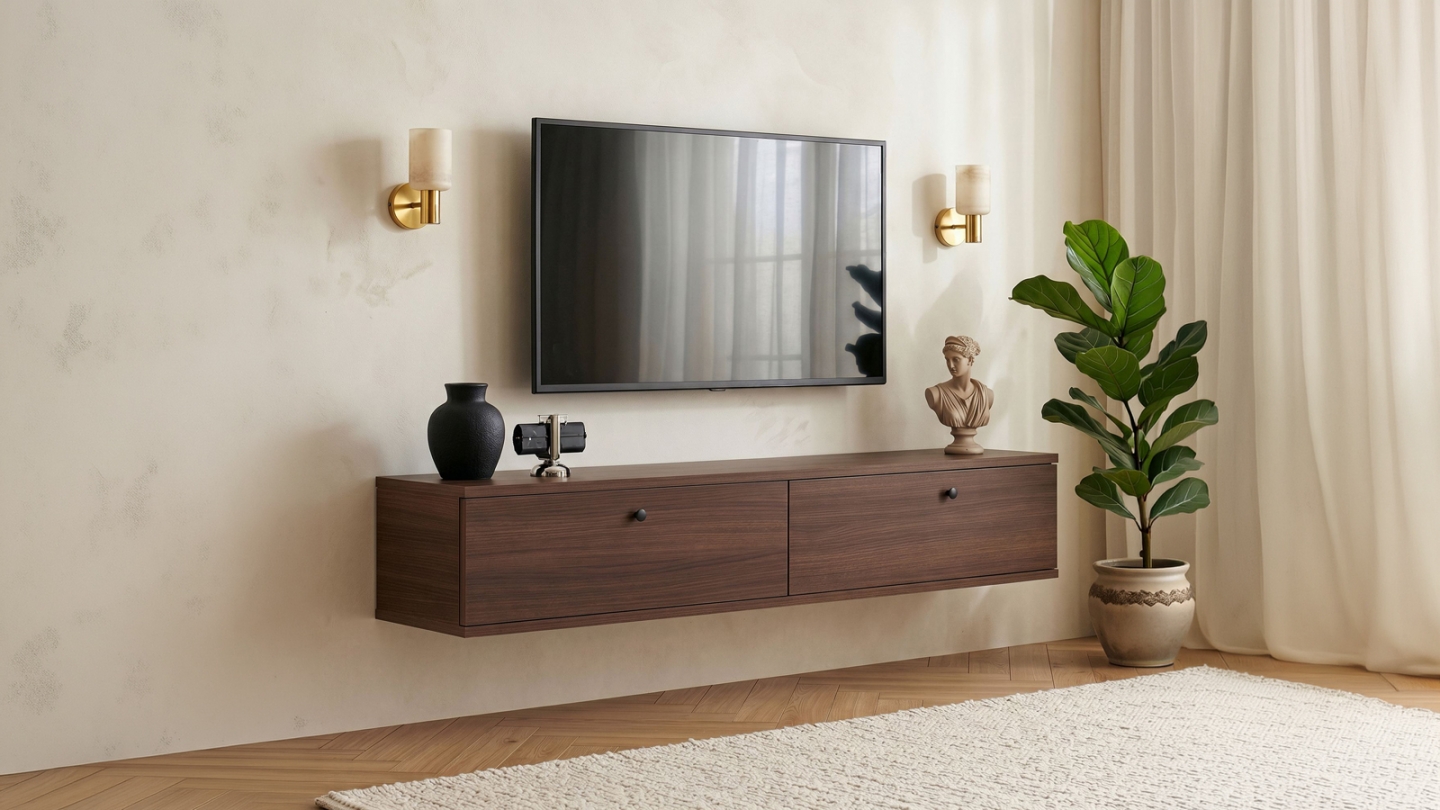 Meuble TV 2 portes effet noyer 140 cm - Farel Meuble TV 2 portes effet noyer 140 cm - Farel