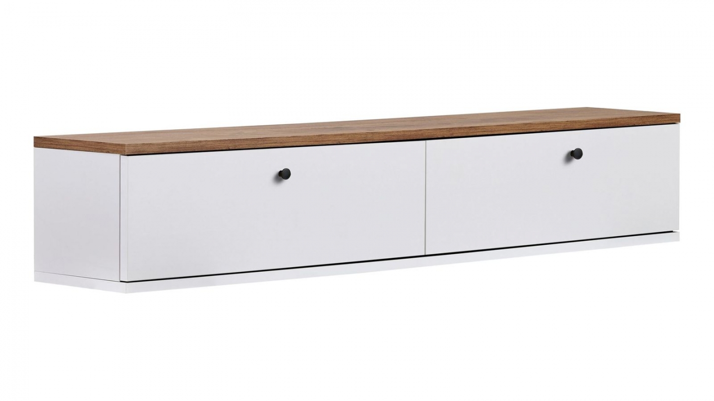 Meuble TV 2 portes effet pin et blanc 140 cm - Farel Meuble TV 2 portes effet pin et blanc 140 cm - Farel