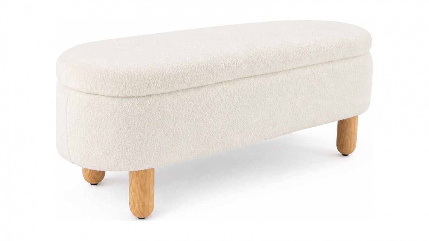 Banc coffre en tissu teddy blanc 120 cm - Solen Banc coffre en tissu teddy blanc 120 cm - Solen
