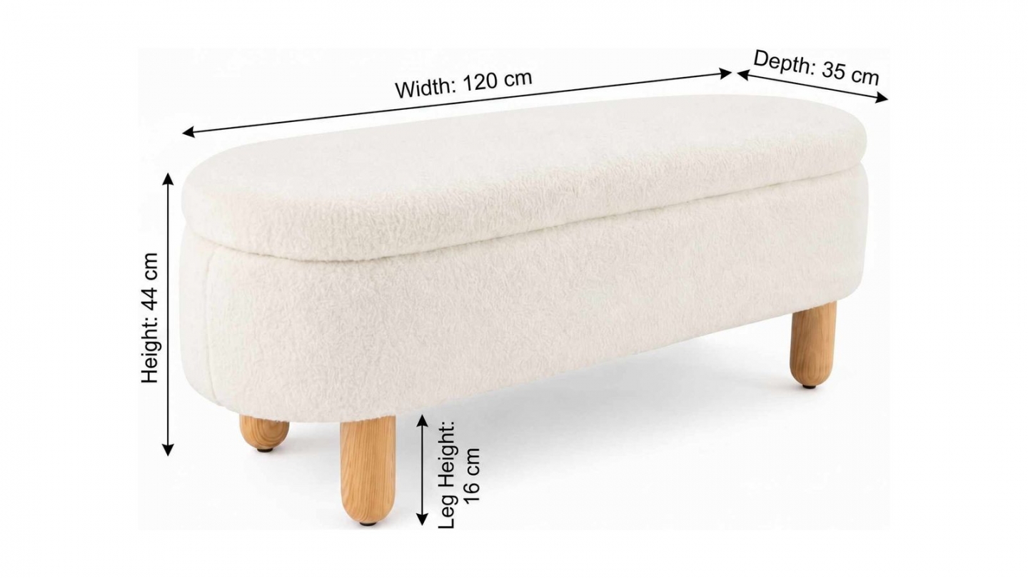 Banc coffre en tissu teddy blanc 120 cm - Solen Banc coffre en tissu teddy blanc 120 cm - Solen