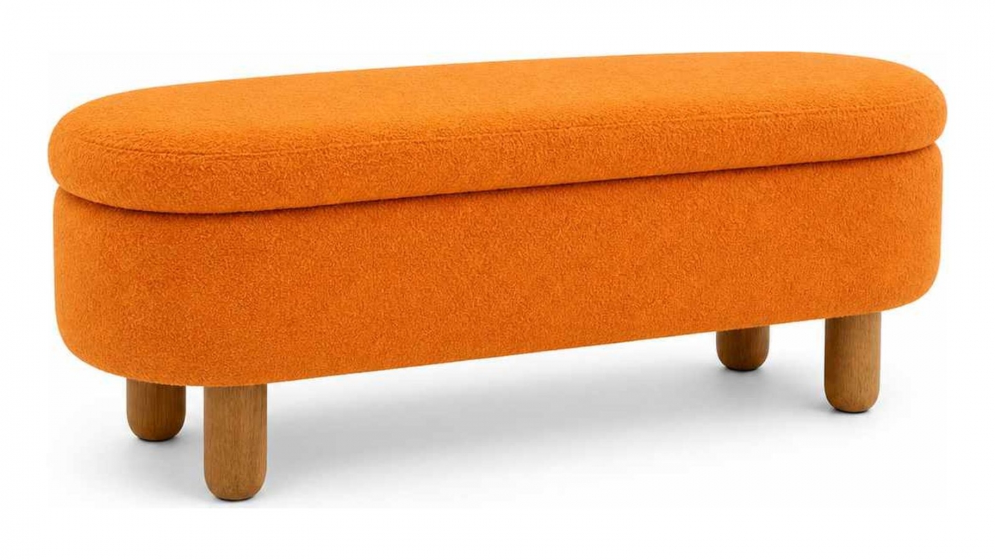 Banc coffre en tissu teddy orange 120 cm - Solen Banc coffre en tissu teddy orange 120 cm - Solen