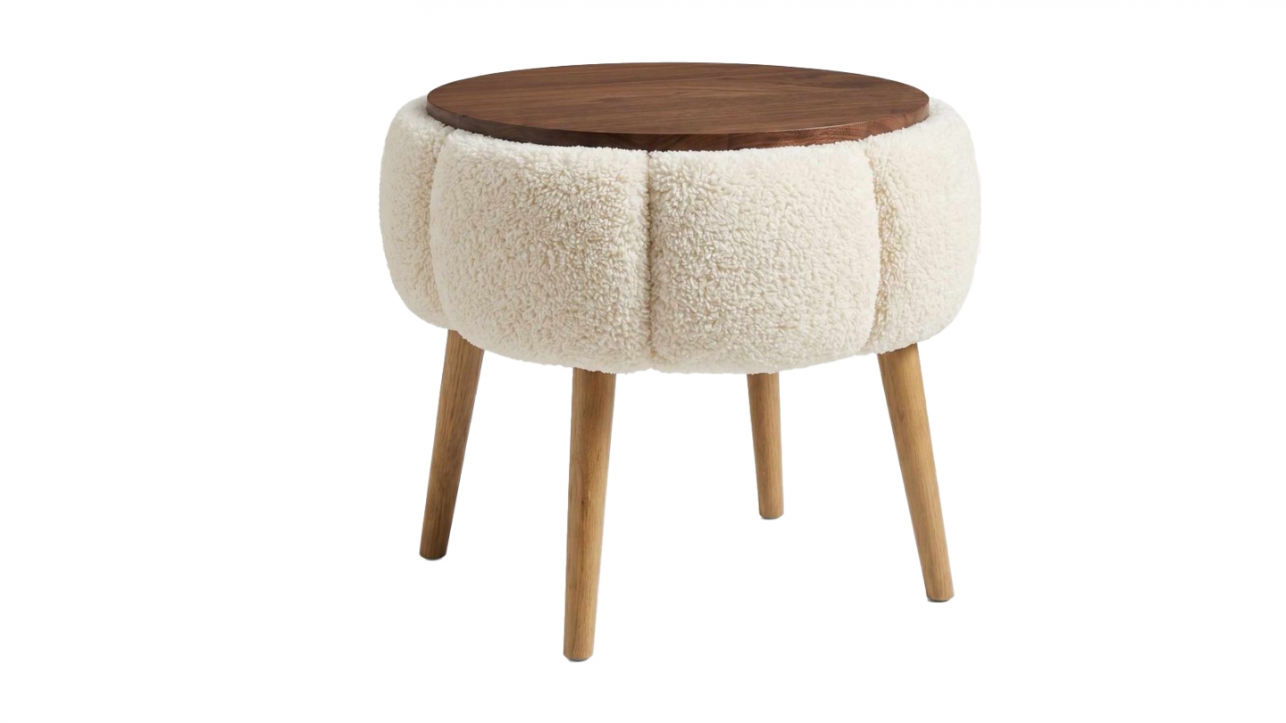 Table d'appoint ronde en tissu teddy crème 45 cm - Ronia Table d'appoint ronde en tissu teddy crème 45 cm - Ronia