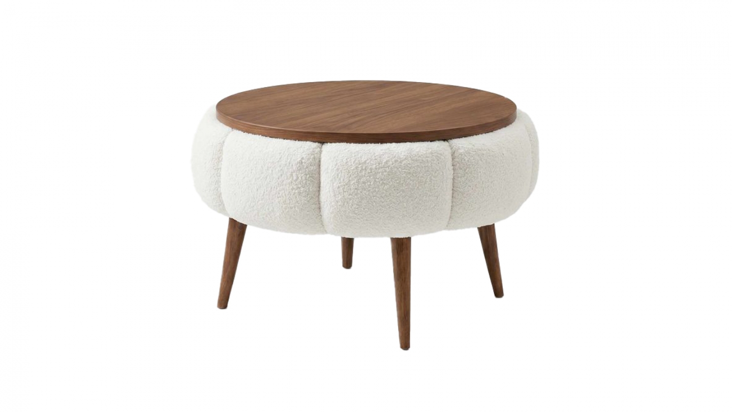 Table d'appoint ronde en tissu teddy crème 45 cm - Ronia Table d'appoint ronde en tissu teddy crème 45 cm - Ronia