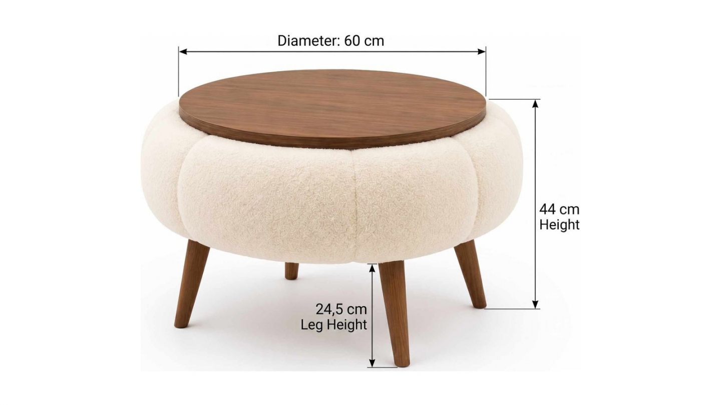 Table basse ronde en tissu teddy effet noyer et crème 60 cm - Silva Table basse ronde en tissu teddy effet noyer et crème 60 cm - Silva