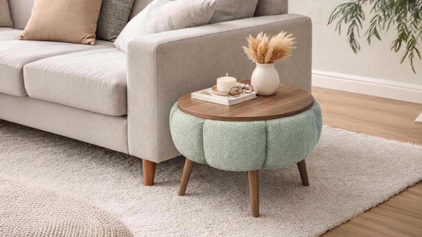 Table d'appoint ronde en tissu teddy vert 45 cm - Ronia Table d'appoint ronde en tissu teddy vert 45 cm - Ronia