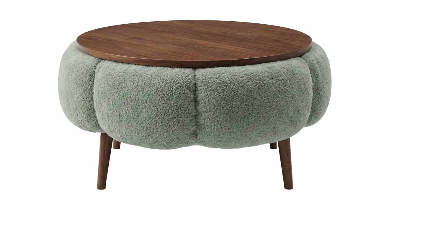 Table basse ronde en tissu teddy effet noyer et vert 60 cm - Silva Table basse ronde en tissu teddy effet noyer et vert 60 cm - Silva