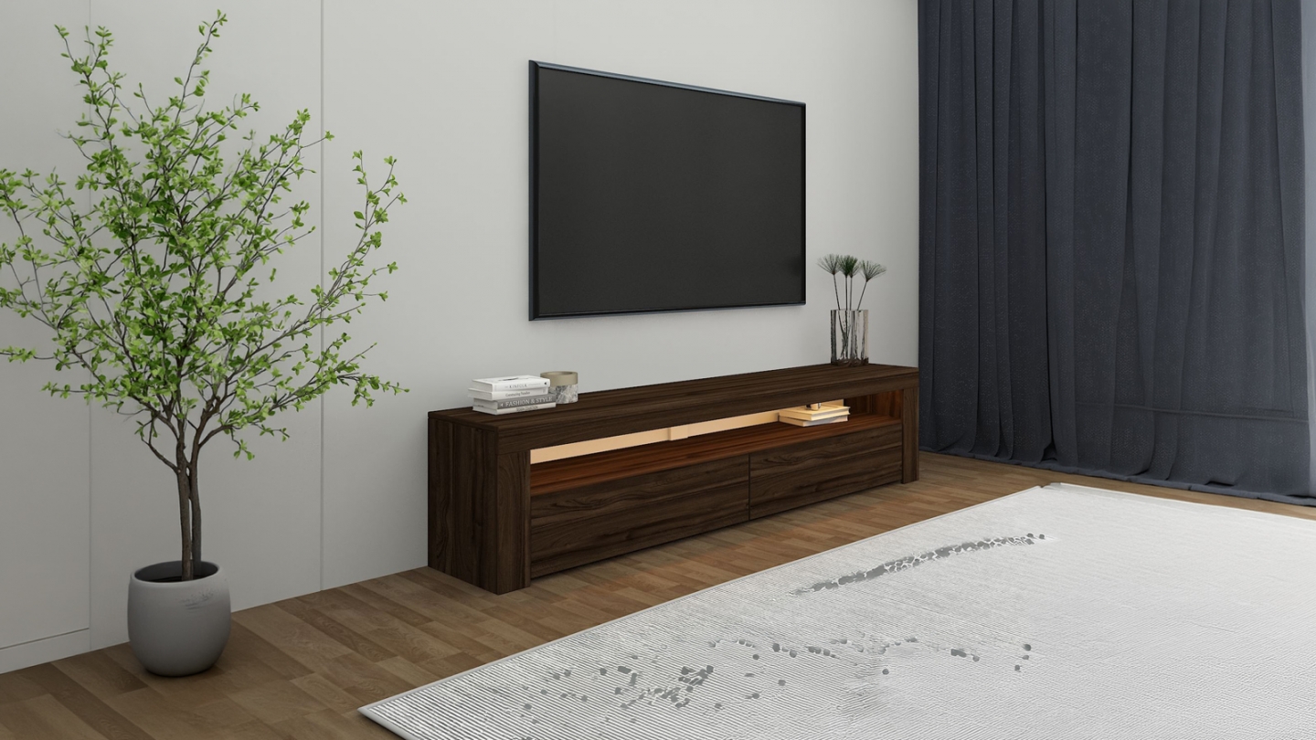 Meuble TV LED 2 portes 1 niche effet noyer 150 cm - Aveiro Meuble TV LED 2 portes 1 niche effet noyer 150 cm - Aveiro
