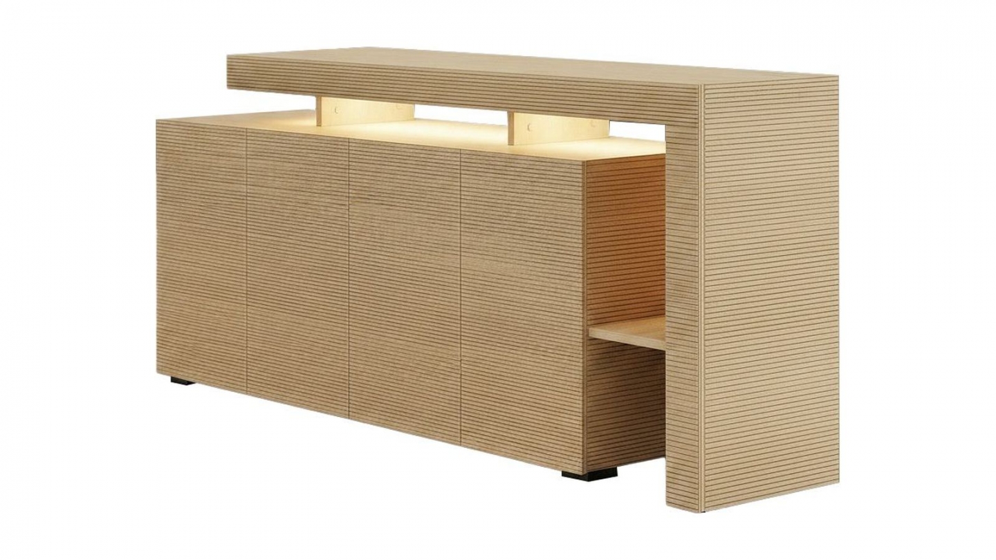 Buffet LED 4 portes 4 niches effet chêne 170 cm - Ilia Buffet LED 4 portes 4 niches effet chêne 170 cm - Ilia