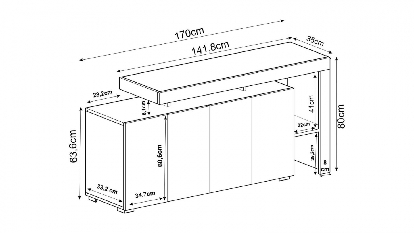 Buffet LED 4 portes 4 niches effet chêne 170 cm - Ilia Buffet LED 4 portes 4 niches effet chêne 170 cm - Ilia