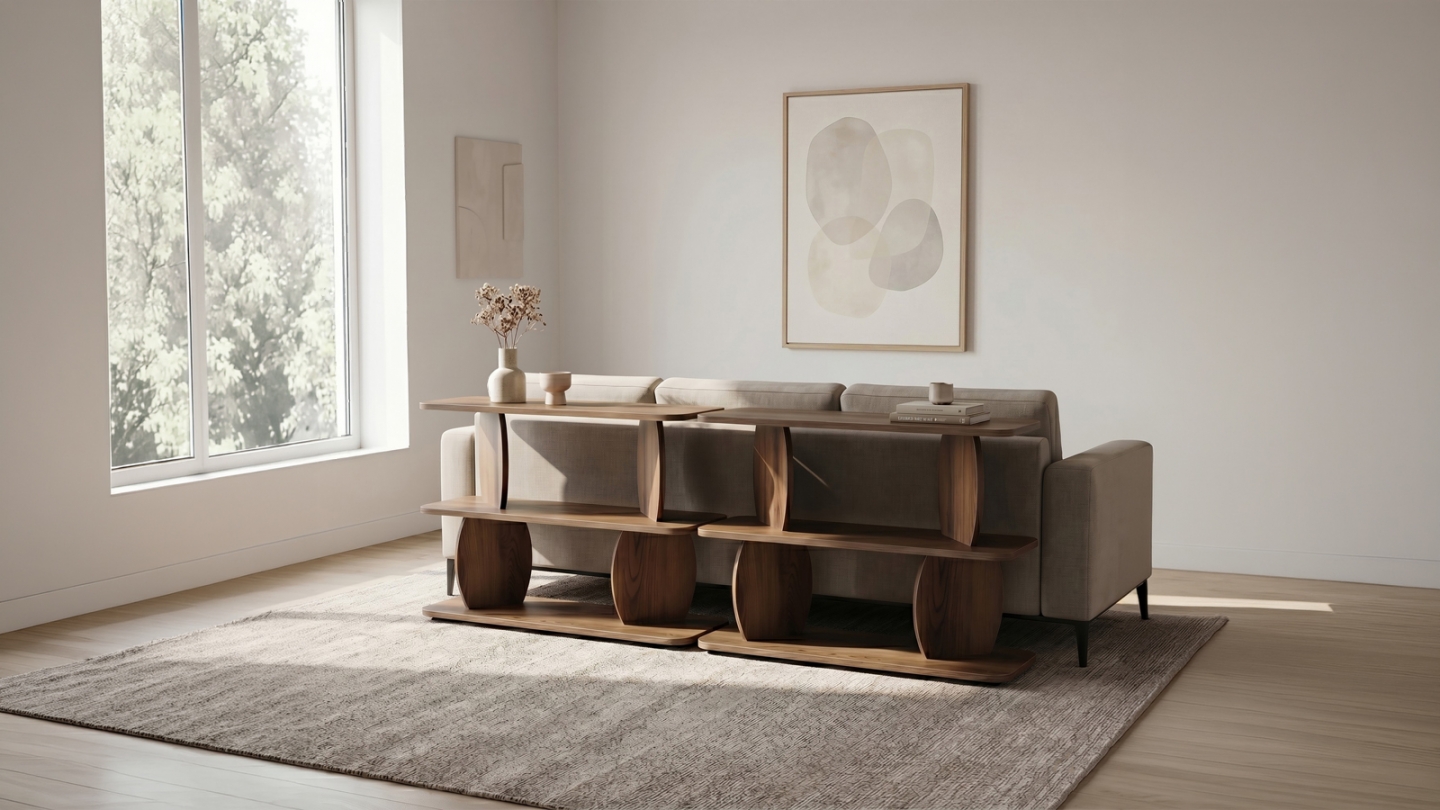 Table d'appoint 2 niches effet noyer 90 cm - Vero Table d'appoint 2 niches effet noyer 90 cm - Vero
