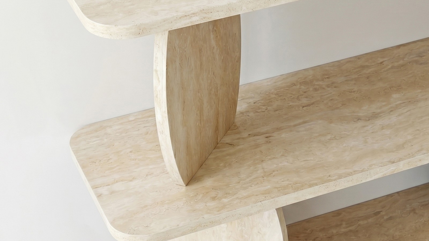 Table d'appoint 2 niches effet travertin 90 cm - Vero Table d'appoint 2 niches effet travertin 90 cm - Vero