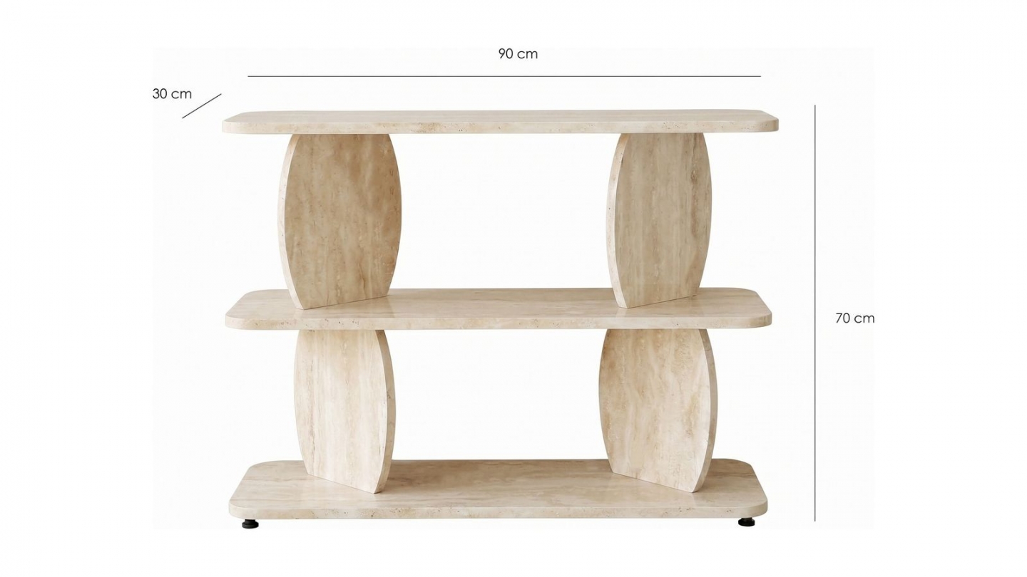 Table d'appoint 2 niches effet travertin 90 cm - Vero Table d'appoint 2 niches effet travertin 90 cm - Vero
