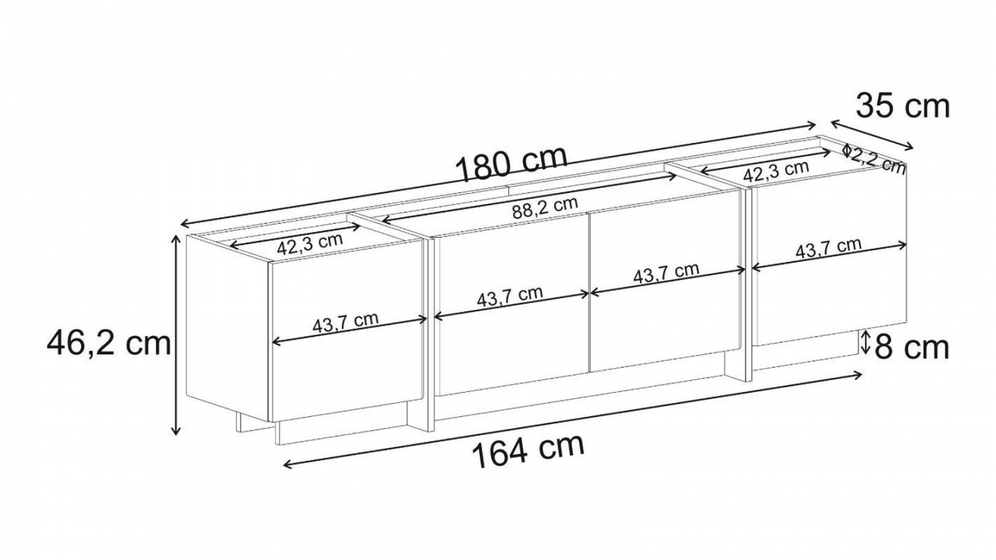 Meuble TV 4 portes effet pin et blanc 180 cm - Hanao Meuble TV 4 portes effet pin et blanc 180 cm - Hanao