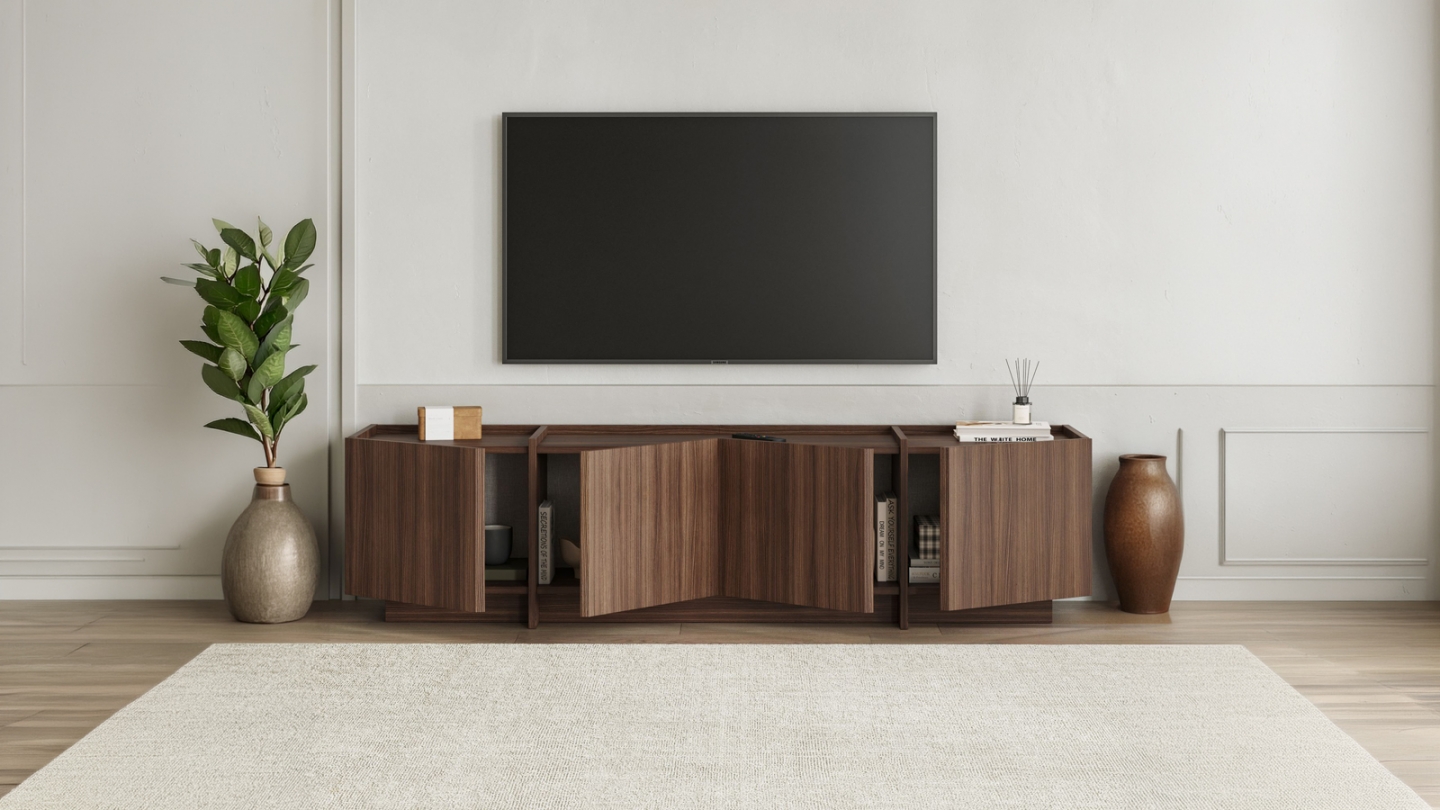 Meuble TV 4 portes effet noyer 180 cm - Hanao Meuble TV 4 portes effet noyer 180 cm - Hanao