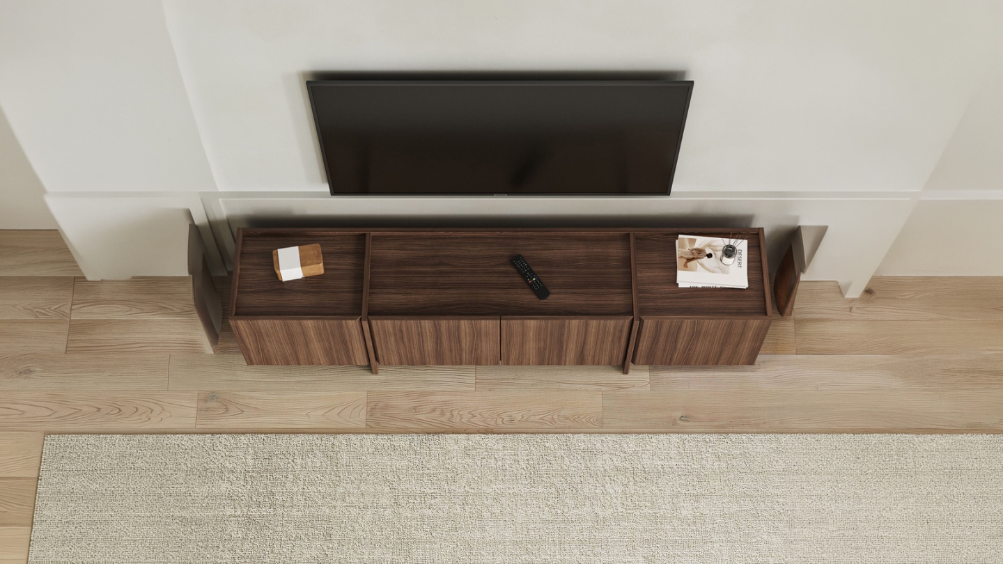 Meuble TV 4 portes effet noyer 180 cm - Hanao Meuble TV 4 portes effet noyer 180 cm - Hanao