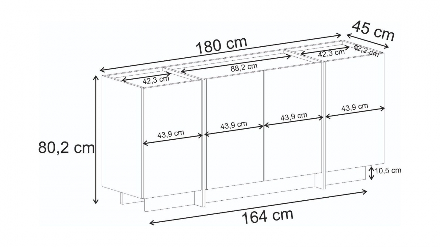 Buffet 4 portes effet pin et anthracite 180 cm - Amado Buffet 4 portes effet pin et anthracite 180 cm - Amado
