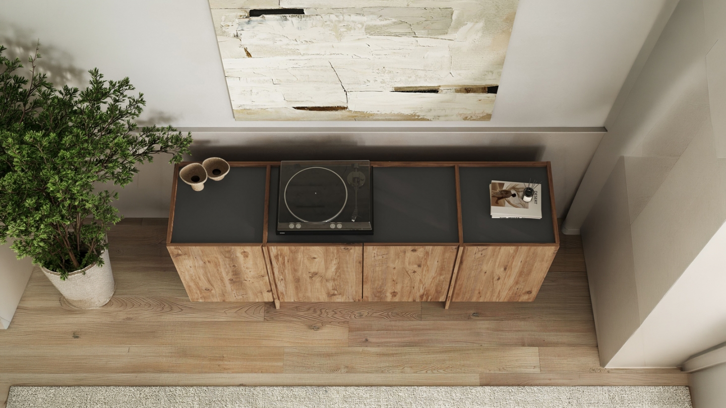 Buffet 4 portes effet pin et anthracite 180 cm - Amado Buffet 4 portes effet pin et anthracite 180 cm - Amado