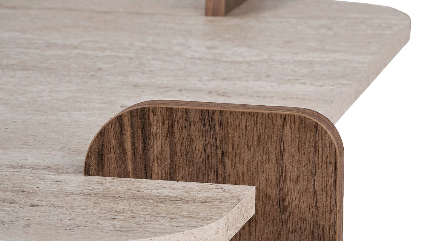 Table basse carrée effet travertin et noyer 117 cm - Joria Table basse carrée effet travertin et noyer 117 cm - Joria