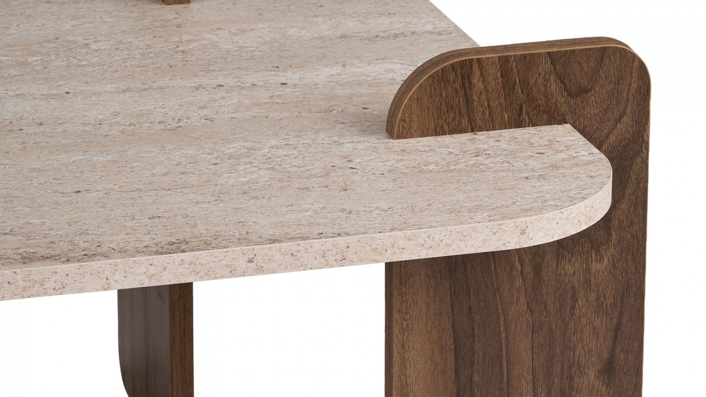Table basse effet travertin et noyer 147 cm - Fario Table basse effet travertin et noyer 147 cm - Fario