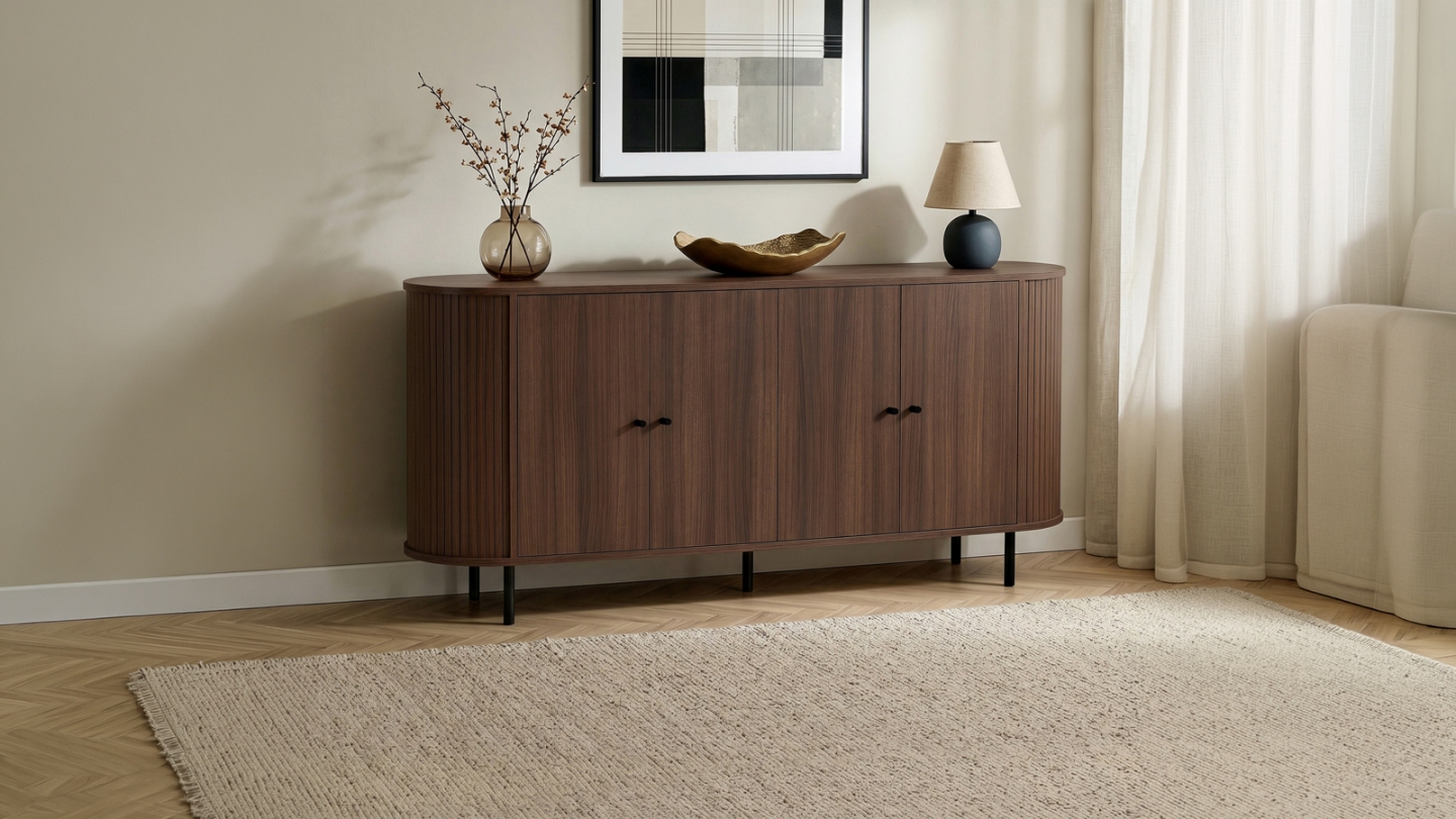 Buffet 4 portes effet noyer 180 cm - Piera Buffet 4 portes effet noyer 180 cm - Piera