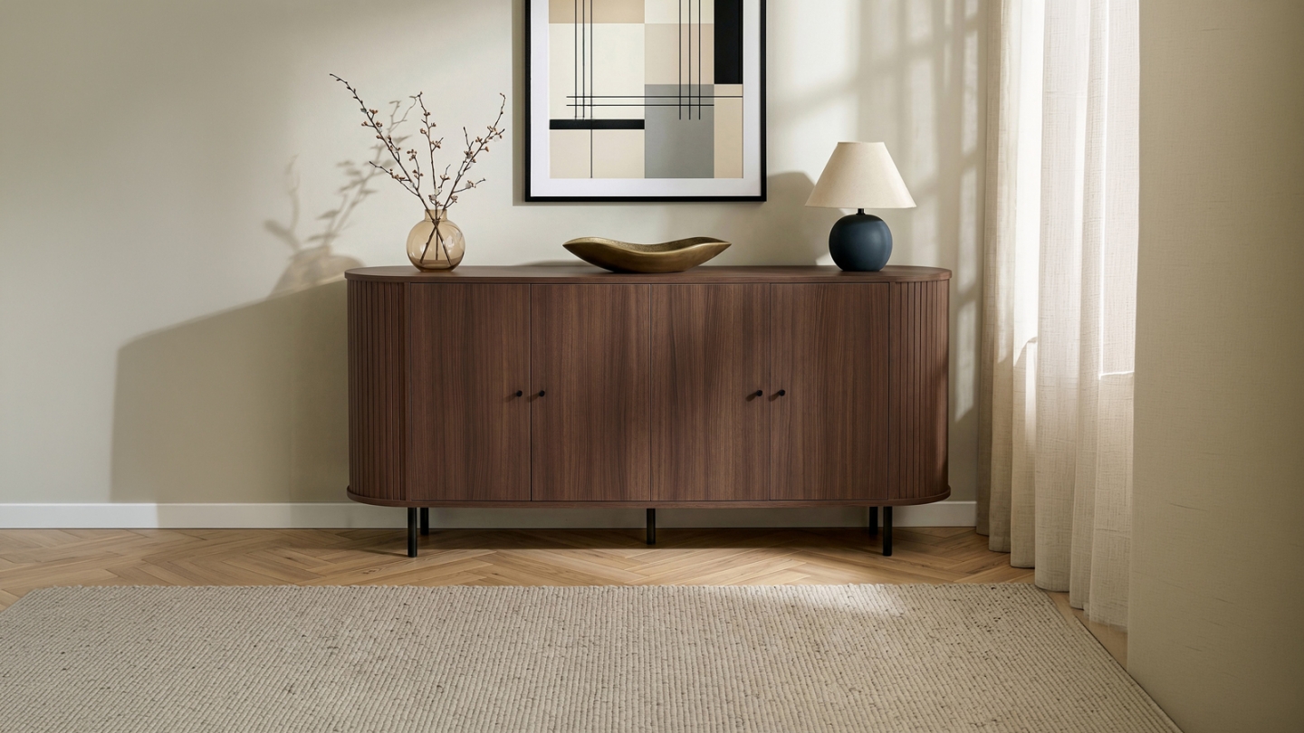 Buffet 4 portes effet noyer 180 cm - Piera Buffet 4 portes effet noyer 180 cm - Piera