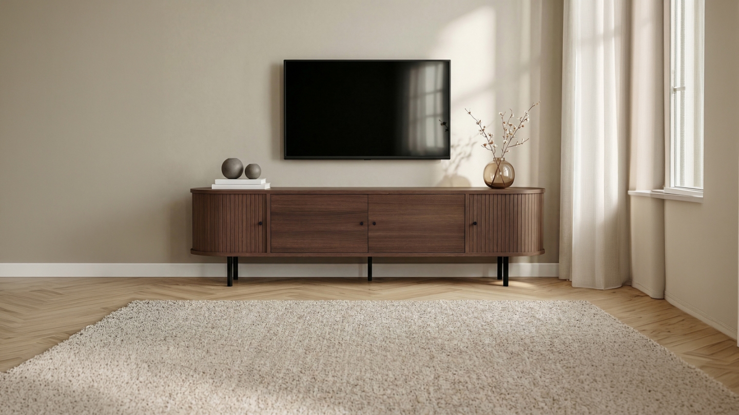 Meuble TV 4 portes effet noyer 180 cm - Enzia Meuble TV 4 portes effet noyer 180 cm - Enzia