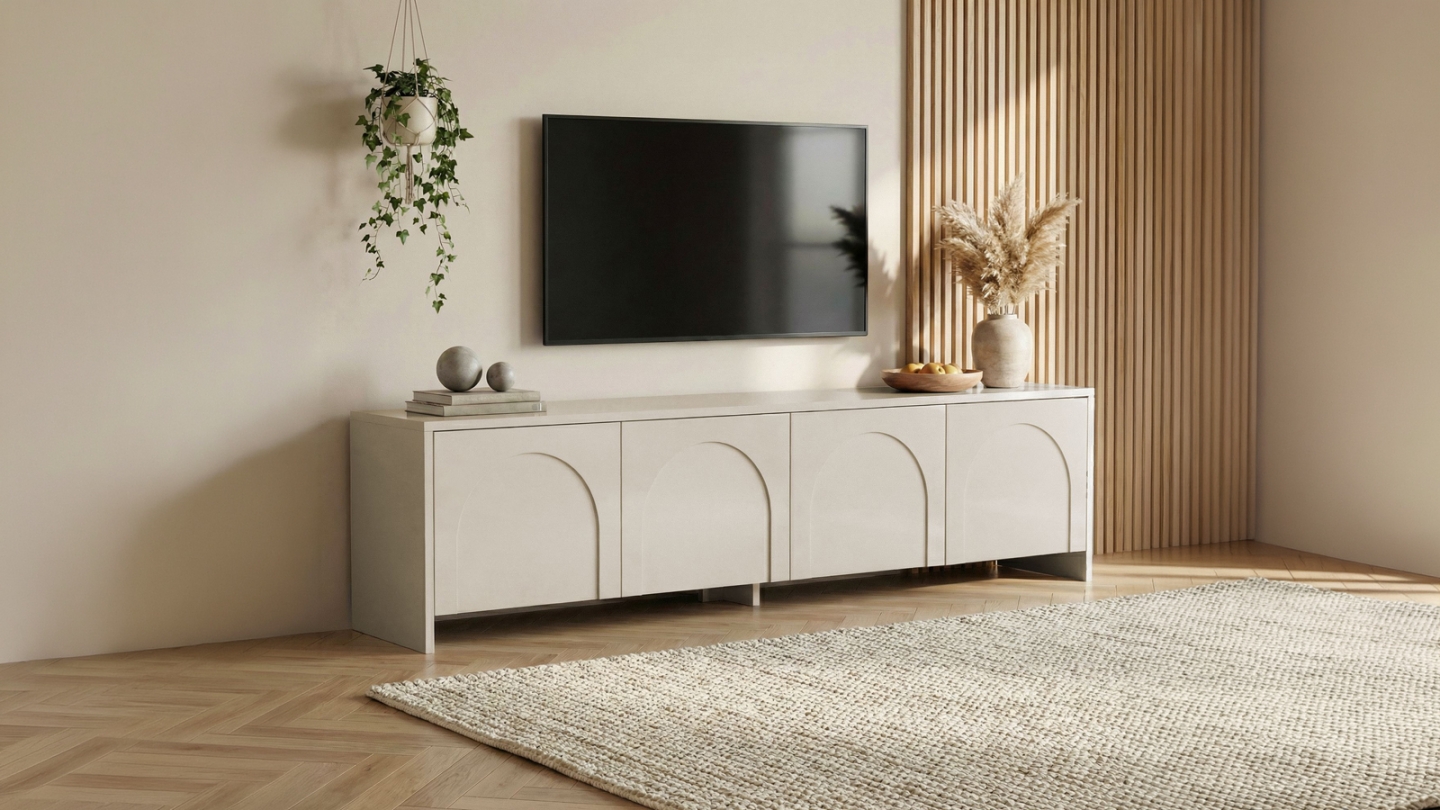 Meuble TV 4 portes crème 180 cm - Vela Meuble TV 4 portes crème 180 cm - Vela