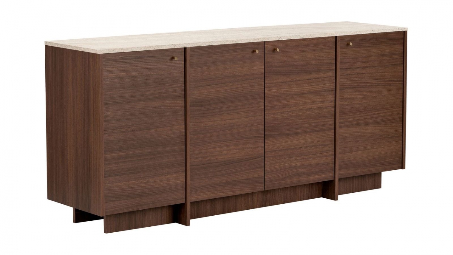 Buffet 4 portes effet travertin et noyer 180 cm - Lorio Buffet 4 portes effet travertin et noyer 180 cm - Lorio